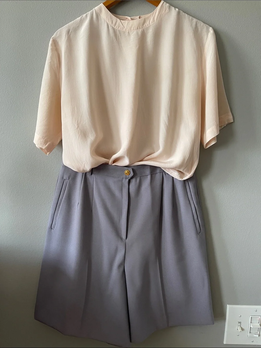Vintage Silk Powder pink Short Sleeve Blouse - Minimal Crewneck